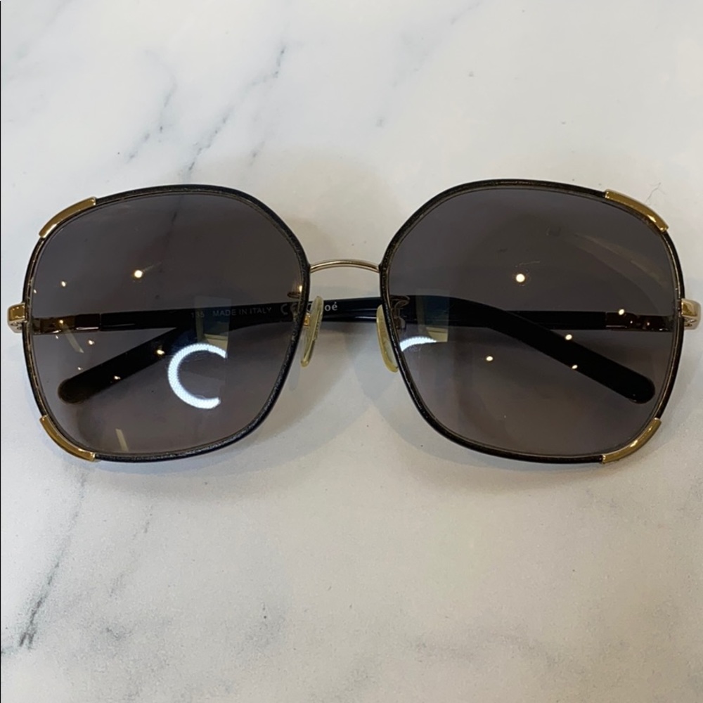 Chloé Aviator Leather Sunglasses - black